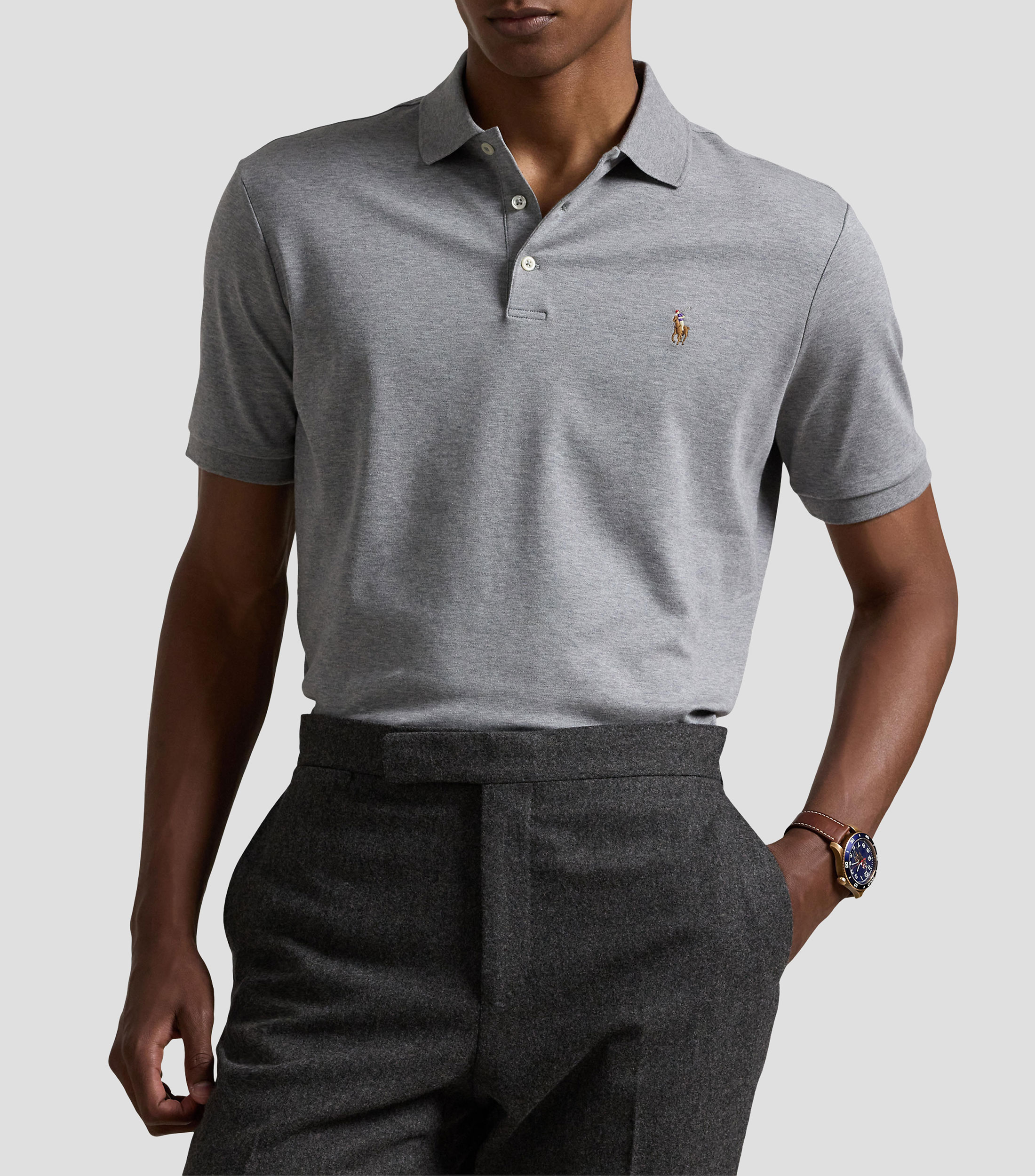 Playera tipo polo manga corta jaspeada Hombre